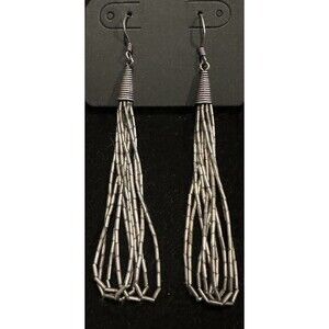 Vintage Native American Navajo Liquid Silver Earrings Dangle Wire Hooks
